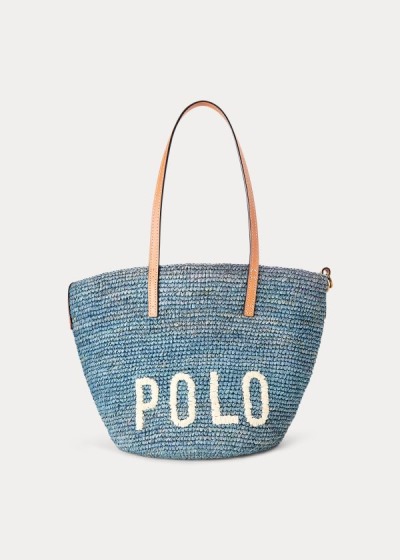 Bolsos De Mano Polo Ralph Lauren Mujer Azules Claro - Raffia Medium - HAUQT8596